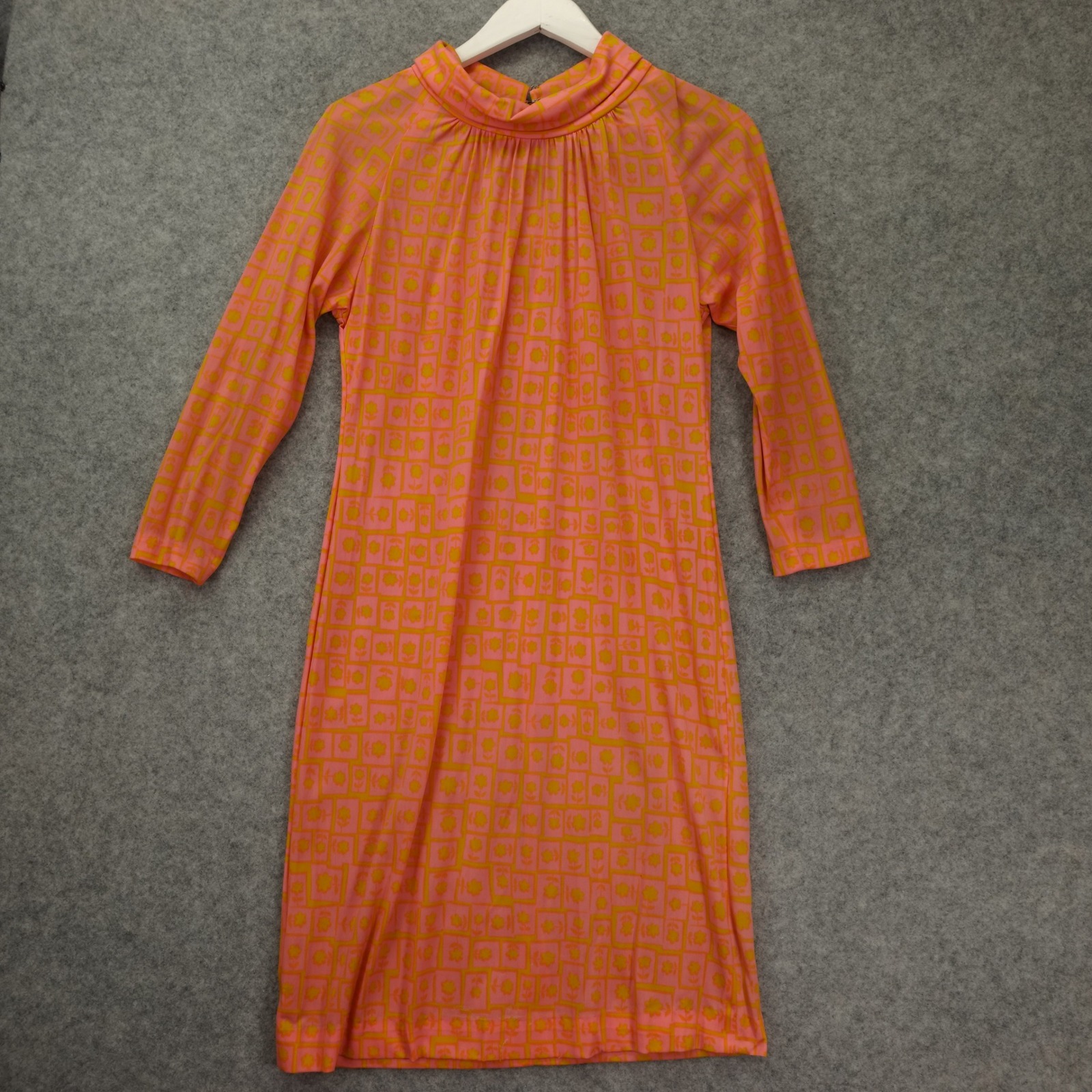Vintage 70s Shift Dress Womens Small Pink Orange Psychedelic Mod Peter Stevens